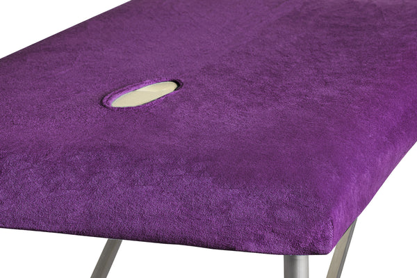Fluffy terry cover for therapy and massage table with facial cut-out special colour